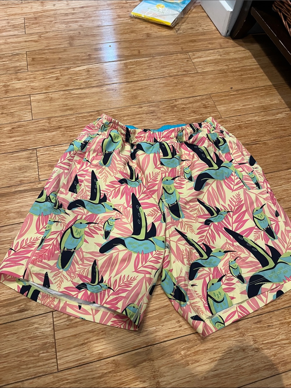 Birddogs Tropical Toucan Print Board Shorts in Pink and Teal